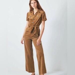 PAIGE Anessa Corduroy Brown Short Sleeve Jumpsuit size 2 missing belt.